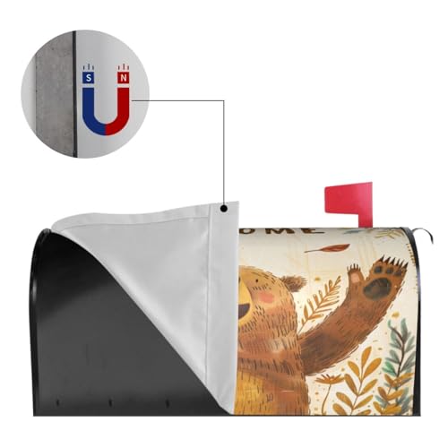 Image of Dujiea Brown Bear Mailbox Wrap - Waterproof Magnetic Post Box Cover, Standard Size 21 inchX 18 inch Garden Yard Home Decor