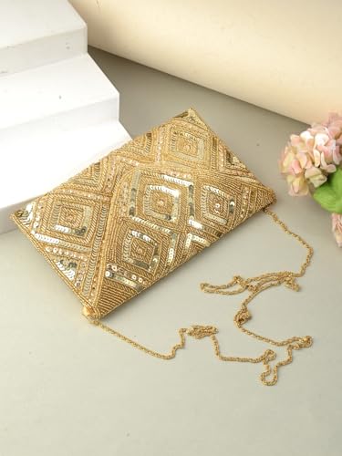 Image of DUCHESS Women's Hand Embroidered Envelope Clutch -Bridal Ethnic Traditional Casual Purse /Clutch /Handbag (23 L x 2.5 W x 13H cm)