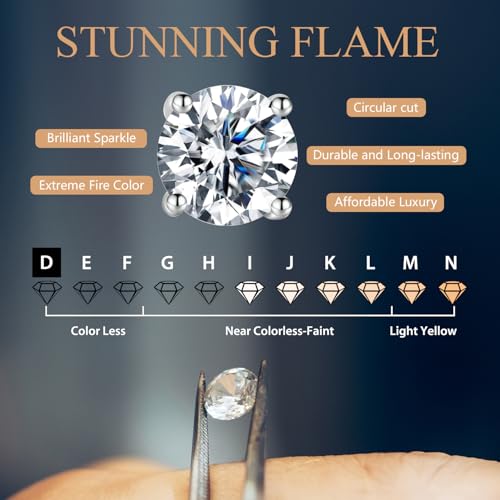 Jewelry Moissanite Stud Earrings For Women, 0.2-8CT Four-Prong S925 Sterling Silver Unisex Earring, (D Color VVS1 Clarity Moissanite) Hypoallergenic 14K White Gold/Gold Plated Earrings For Men Women Gift3