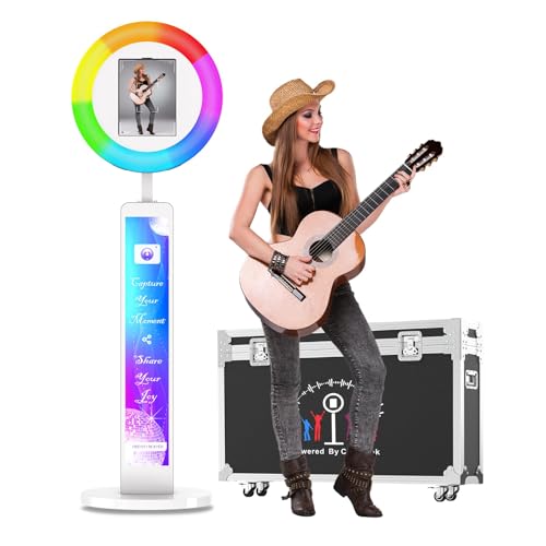 Photo Booth Compatible with Any Ipad, OHYEAHSPIN Photo Booth with Software App Control Ring Box, Music Sync,IPad Selfie Machine with Flight Case