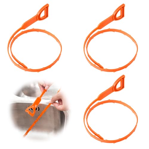 3 Stück Abflussreiniger Spirale 63,5 cm, Wiederverwendbarer Rohrreinigungshaken aus Kunststoff, Abflussreinigungswerkzeug für Waschbecken Badewanne Küche und Abwasserkanäle