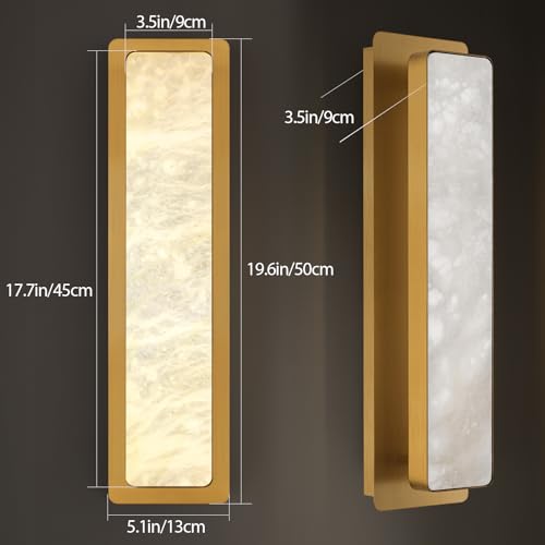 Image of Alabaster Wall Sconces 20 inch Gold Bathroom Vanity Light Indoor Natural Marble Brass Alabaster Wall Lights for Living Room Modern Alabaster Wall Lighting for Dining Room Bedroom Stairs