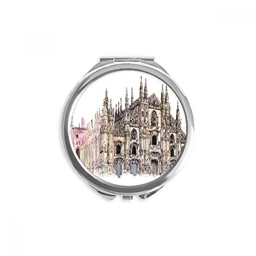 Espejo redondo portátil con diseño de la Catedral de Milán para retoques precisos
