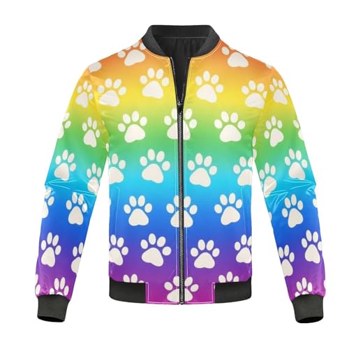 tplaotee Chaqueta impermeable ligera con estampado de huellas de arcoíris colorido, chaqueta cortavientos para hombre, chaqueta Softshell (prop2), talla S, Coloridas huellas de arcoíris, Small