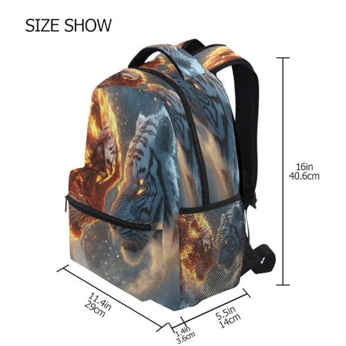 Tiger Snow Fire Backpack for School Boys Girls Adults Kids Bookbag Laptop Bag 18L4