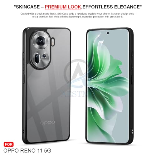 Image of AESTMO Oppo Reno 11 5G Back Cover | 360 Protection | Crystal Clear Hard Back Transparent | Bumper Case for Oppo Reno 11 (PC & TPU, Black Bumper)