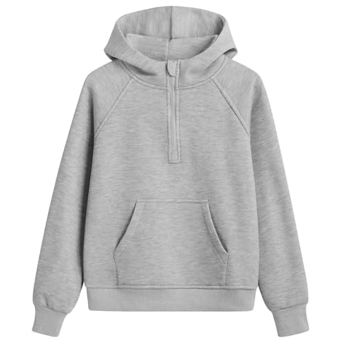 Seanrui Girls Hoodies Fall Clothes Half Zip Up Fleece Pullover Outfits Long Sleeve Sweatshirt with Thumb Hole Grey 7-8 Years