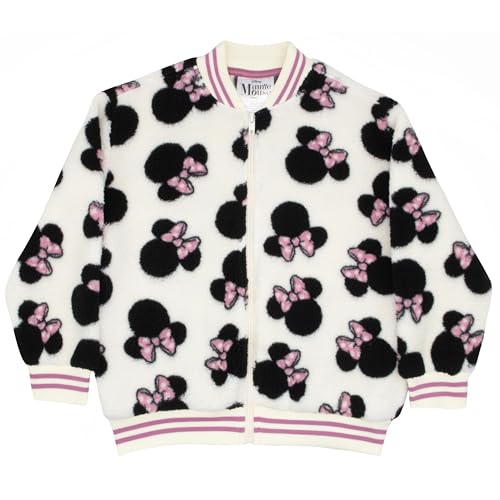 Image of Disney Lilo & Stitch, Minnie Mouse Girls Fleece Varsity Jacket - Fuzzy Lightweight Zip-Up Bomber Jacket for Kids