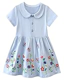 Youlebao Girls Cotton Long Sleeve Casual Cartoon Appliques Striped Jersey Dresses (6T, Ugds07)