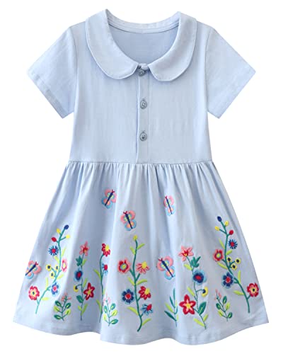 Youlebao Girls Cotton Long Sleeve Casual Cartoon Appliques Striped Jersey Dresses (6T, Ugds07) #TOP22
