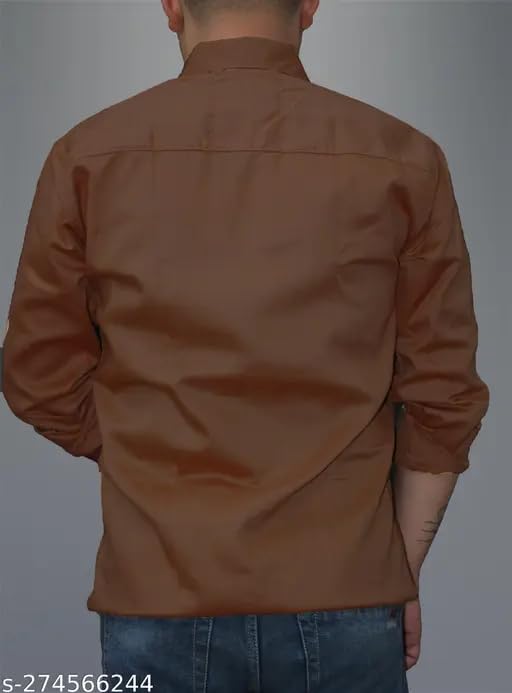 Image of Men's Cotton Casual Shirt, Brown, Full Sleeves, Regular Fit