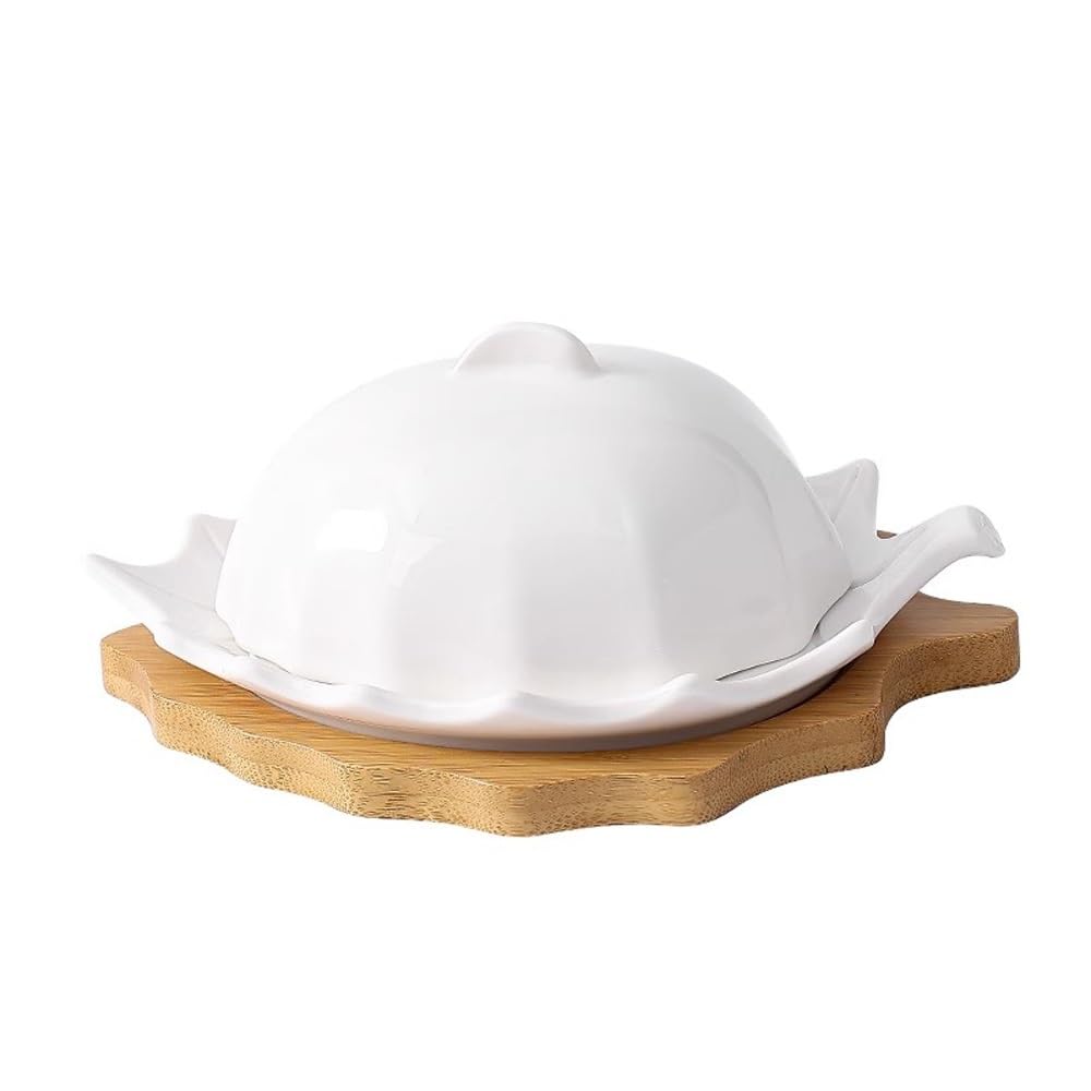 Naczynie z masłem Ceramiczny talerz na masło Kreatywny liść w kształcie zachodniego sera z pokrywką Pudełko Talerz Dim Sum, odpowiedni do hoteli i restauracji(Duży)