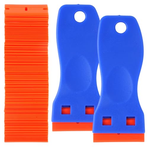 2 Piezas Rasqueta para Quitar Pegatinas con 110 Piezas Cuchillas, Rascador Multiusos, Cuchilla Vitroceramica, Espatula Plastico para Raspar Pegatinas de Vidrio, Vinilo Pegatinas, Etiquetas, Adhesivo