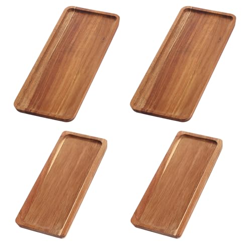 AHAQU 4PCS Wood Serving Tray, Acacia Wood Serving Platter with Raised Edge, Wooden Serving Boards for Display Snacks, Fruit, Sushi, Cheese, Candle, Food Decor