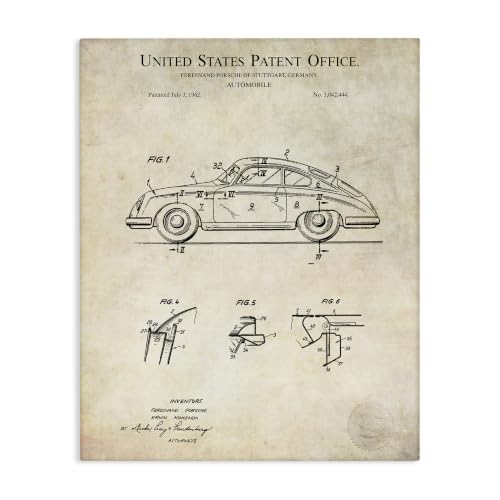 Vintage Car Blueprint Diagram, 16 x 20 Inch Canvas Wall Art
