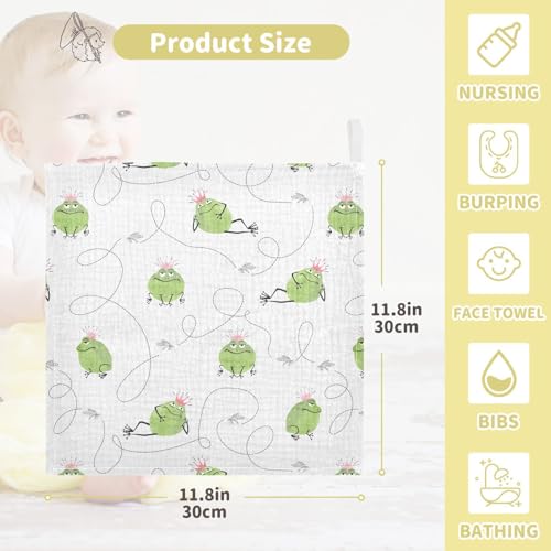 Image of vvfelixl Baby Cotton Washcloths Frogs Mosquitoes Infants Bath Towel for Unisex Prince Face Towels for Newborn, Natural Baby Wipes Delicate Skin, 11.8 X 11.8 inch, one sizex5