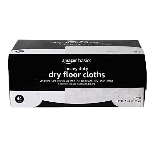 Image of Amazon Basics Heavy Duty Dry Sweeping Cloths, Floor Cleaning, Multi-Surface, Disposable, Trap Dust, Dirt & Pet Hair, Fits Swiffer Sweeper Mop Heads, 44 Count