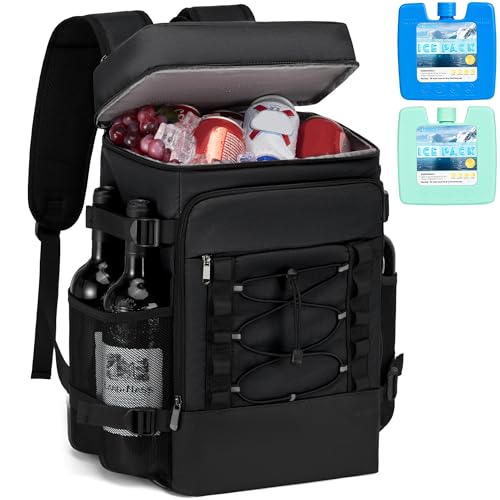 Cooler Backpack with 2pc Ice Packs - 40 Cans Insulated Backpack Cooler for Men & Women, 2 Leak Proof Compartments Cooler Bag 