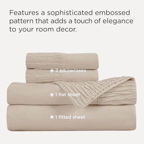 Image of Bedsure Full Size Bed Sheets - 4 Pieces Soft Full Sheet Set - Breathable & Cooling - Hotel Luxury - Easy Care Polyester Microfiber Bedding for Women, Men, Beige