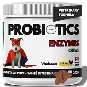 Dog Probiotics Chews – Relief for Gas, Diarrhea, Allergies, Constipation, and Upset Stomach – with Digestive Enzymes – Chewable Fiber Supplement to Support Digestion and Immunity – Made in Canada
