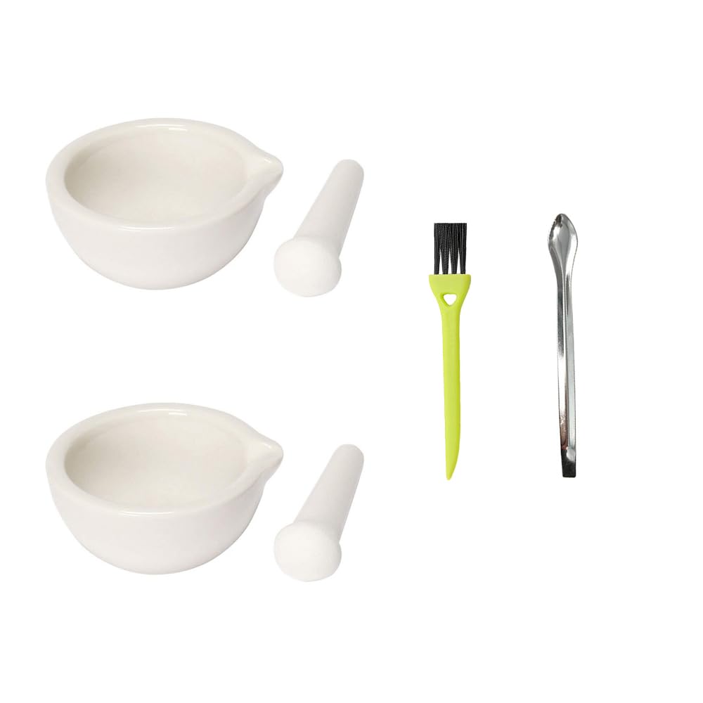 Photo 1 of 2.4 inch Ceramic Mortar and Pestle Set, 2 Pieces, Spice Mill Grinder Bowls, Pill Crushers with Brush and Spoon, Handheld Seasoning Mills