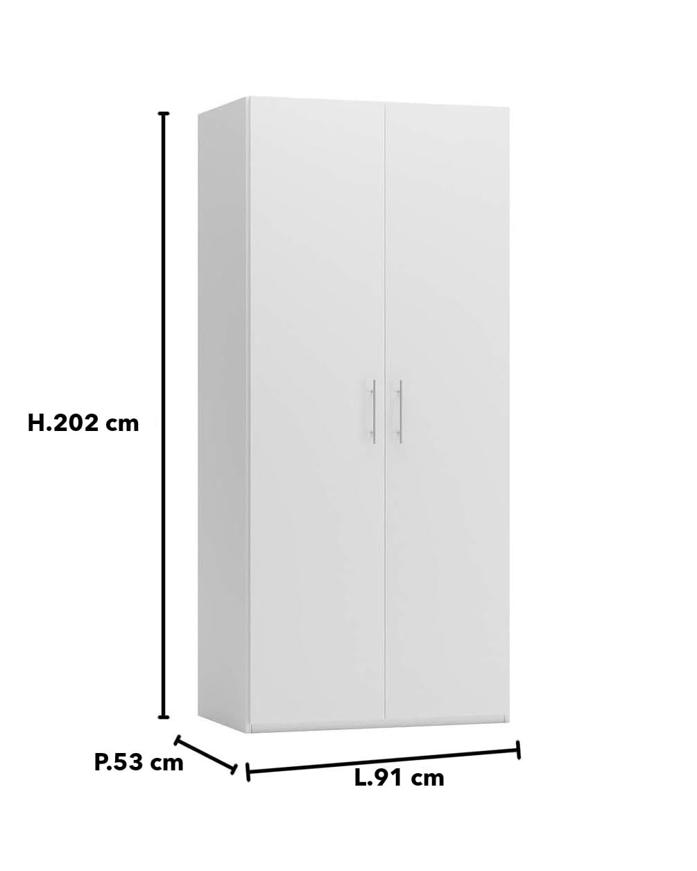 Swift Armadio Guardaroba 2 ante Camera da Letto Bianco Opaco Made in Italy L.91 P.53 H.202 cm