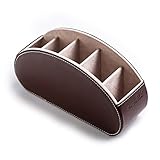 TAHUAON Fernbedienungshalter mit 5 Fächern – PU-Leder Fernbedienung Caddy Desktop Organizer Store TV, DVD, Blu-Ray, Media Player, Heizung Controller Dunkelbraun