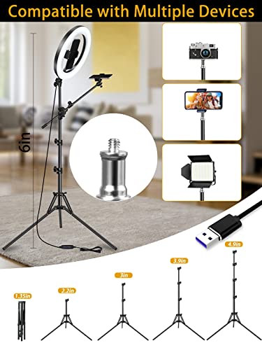 10.5" Selfie Ring Light With Stand And Phone Holder With Tripod Stand & Cell Phone Holder,Overhead Camera Phone Mount Led Halo Circle Lights For Live Stream/Makeup/Youtube/Tiktok/Photo/Video Recording #TOP6