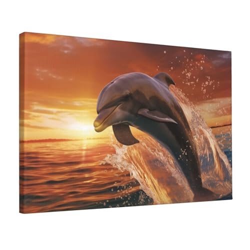 Toile dauphin sautant dans la mer pour décoration murale de bureau