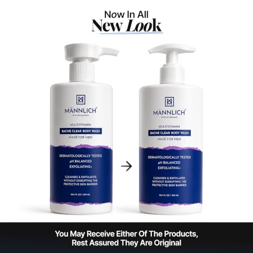 Image of Mannlich 2% Salicylic Acid Body Acne Wash for Men (300 ml) Pack of 3 - Bacne Clear Body Wash Men Shower Gel - 3% Niacinamide Prevents Body Acne, Exfoliates & Nourishes Skin - Suitable for All Skin Types - Paraben & SLS Free