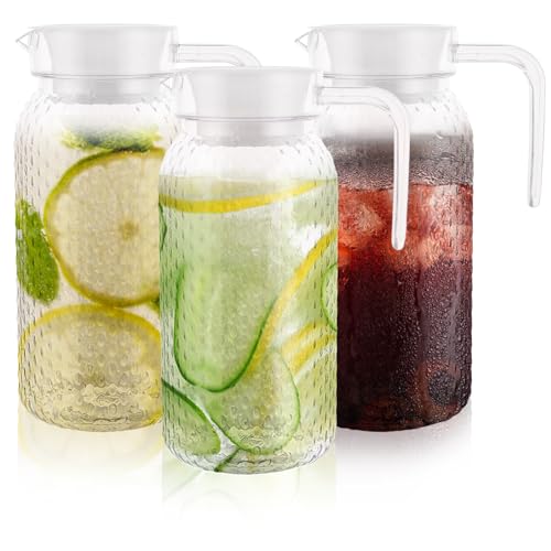3PCS 1L/35oz Acrylic Pitcher with Lid, Transparent Plastic Water Jug, Unbreakable Juice Jug Fridge Door Pitcher for Ice Tea, Milk, Beverage, Lemonade