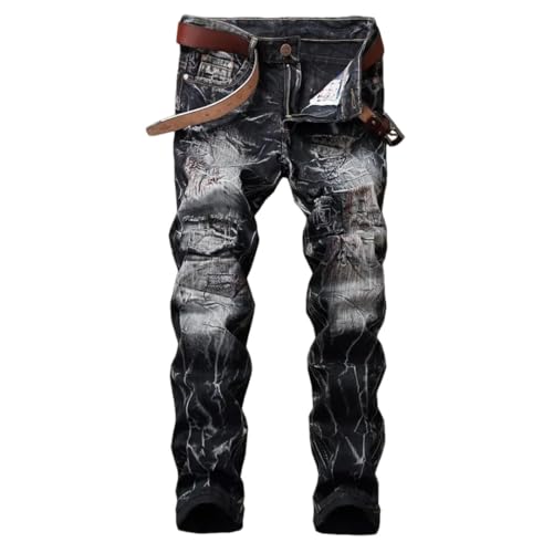 Men's Patchwork Ripped Jeans (No Belt) Personalized High Street Hip Hop Denim Pants