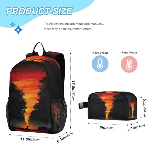 Kids Backpack Red Flame Tornado School Bookbag with Lunch Bag for Boys Girls Preschool Kindergarten Elementary Laptop Daypack2