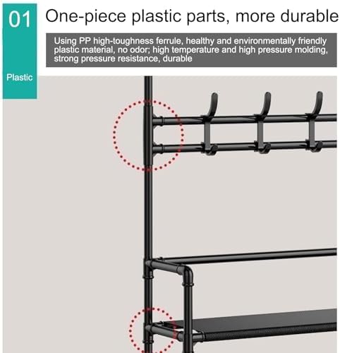 Portable Tall Shoe Rack, 16-20 Pairs Boot Organizer, Sturdy Narrow Storage Shelf with Hooks for Entryway & Closet, Black Door Cabinet (80x172cm/31.4x67.7in)