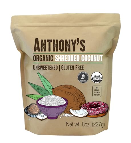 Anthony's Organic Shredded Coconut, 8 oz, Unsweetened, Gluten Free, Non GMO, Vegan, Keto Friendly