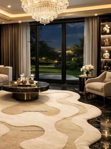 Image of Irregular handtufted Rug Abstract Design Large 6x8 ft Artisan Crafted Wool Carpet Modern Organic Shape Vibrant Living Room Decor piece Stylish Unique