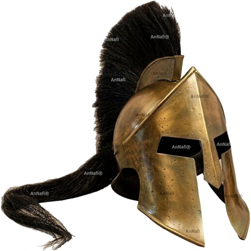 Image of AnNafi Greek Spartan Agamemnon Helmet, Medieval Roman 300 King Leonidas Knight Movie Helmets + Liner, LARP SCA Cosplay Armor Replica Adult, Role Play Helm, Armour Costume & Headwear Accessories