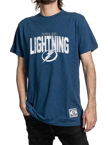Calhoun NHL Surf & Skate Mens Vintage Style Distressed Heather Tone Rustic T-Shirt, Tampa Bay Lightning, Medium