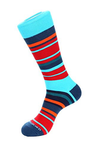 Hudson StripeCrew Sock Fits Size 8 to 13 Blue/Red