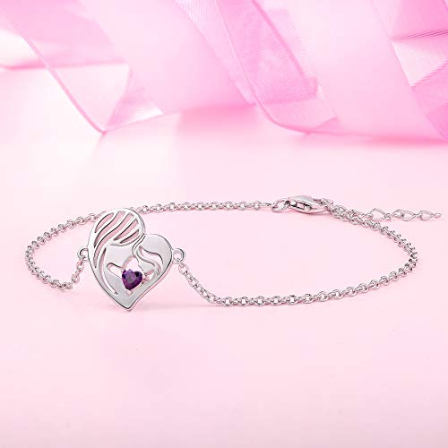 YL Mother and Daughter Bracelets Sterling Silver Mum Hold Child Heart Bracelet Created Amethyst Jewelry - Image 5