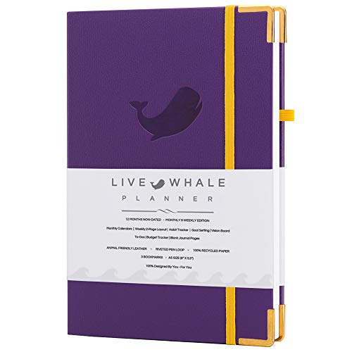 Live Whale Planner, Monthly Weekly Planner, A5 Weekly Planner - Crafted to Increase Productivity, Track Goals and Achieve Well Being. Perfect Planner. Purple Planner