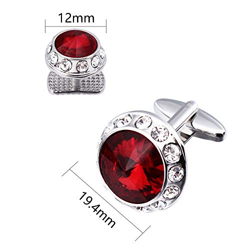 Crystal Cufflinks And 6 Tuxedo Studs Set For Men's And Women Tuxedo Shirt - Wedding Party Accessories - Business Wedding Accessories(Red) #TOP3