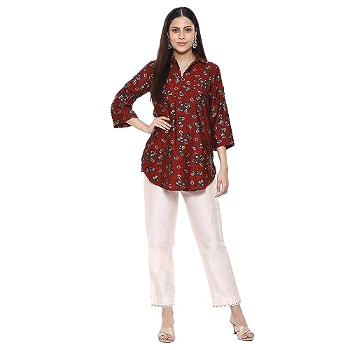 Image of BIBA Women Polyester Slim Dyed Pants