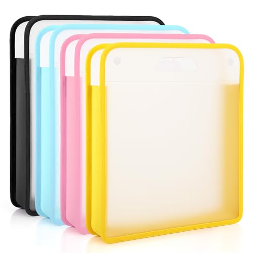 Paquete de 4 organizadores de almacenamiento de papel para álbumes de recortes, 12 x 12 pulgadas con asa para cartulina, vinilo, fotos y suministros de manualidades (amarillo, azul, rosa, negro)