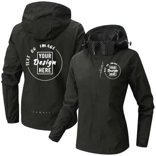 Nicevhljac Giacca softshell da donna, impermeabile, antivento, personalizzabile con testo e foto, impermeabile all'aperto, Nero , L