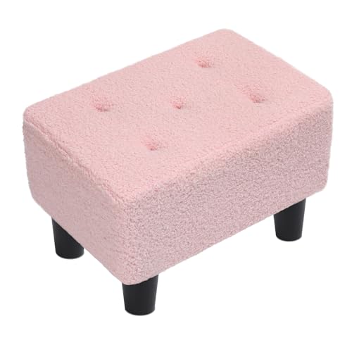 ABHENG Taburete Reposapiés, Banquillo de pie otomano, Taburete de Terciopelo de Teddy, Asiento Acolchado, Sofá Pequeño con Patas, 36 x 25 x 26 cm, Rosa Jalea, ASND52P