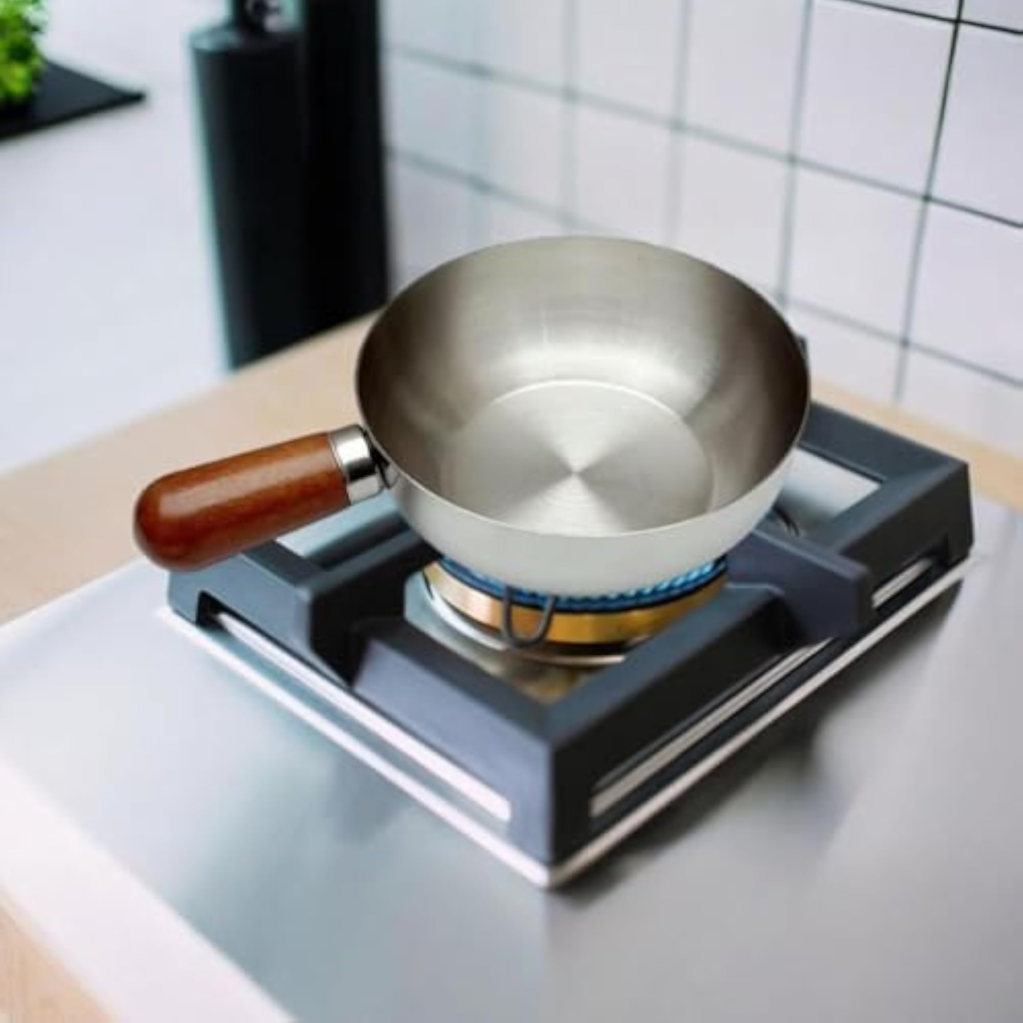 Mini Hot Milk Pot with Wood Handle, Portable Butter Warmer