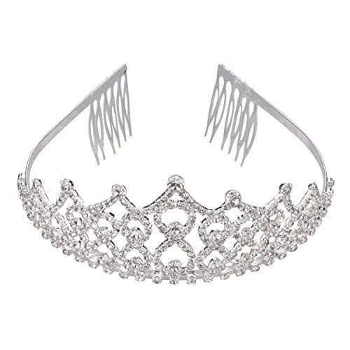 Thmyo Rhinestones Crystal Wedding Bridal Pageant Hair Jewelry Princess Tiara Crown Birthday Headband (Silver)