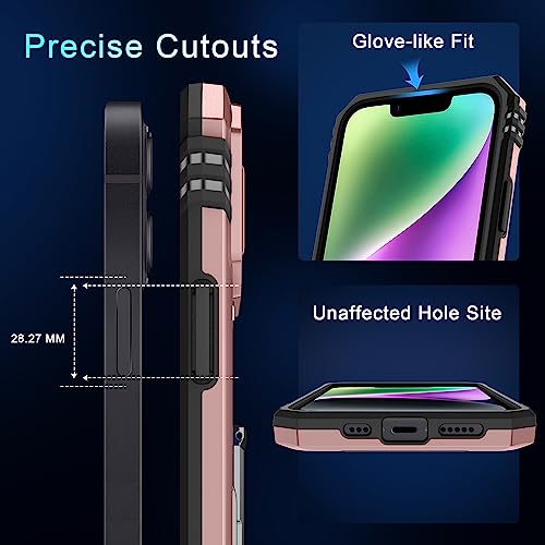 Deerlamn PHONE CASE IPHONE 13 For Iphone 13/Iphone 14 6.1-Inch With Slide Camera Cover+Screen Protector(2 Packs),Rotated Ring Kickstand Military Grade Shockproof Protective Cover-Rose Gold thumb #6