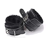 2021 New Fluffy Wrist Leather Handcuffs Bracelet Soft Plush Lining Wrist Handcuffs Bracelet Leg Cuffs Role Play Exercise Bands Leash Detachable for Home Yoga Gyms Party Cosplay Jewelry(Black A)